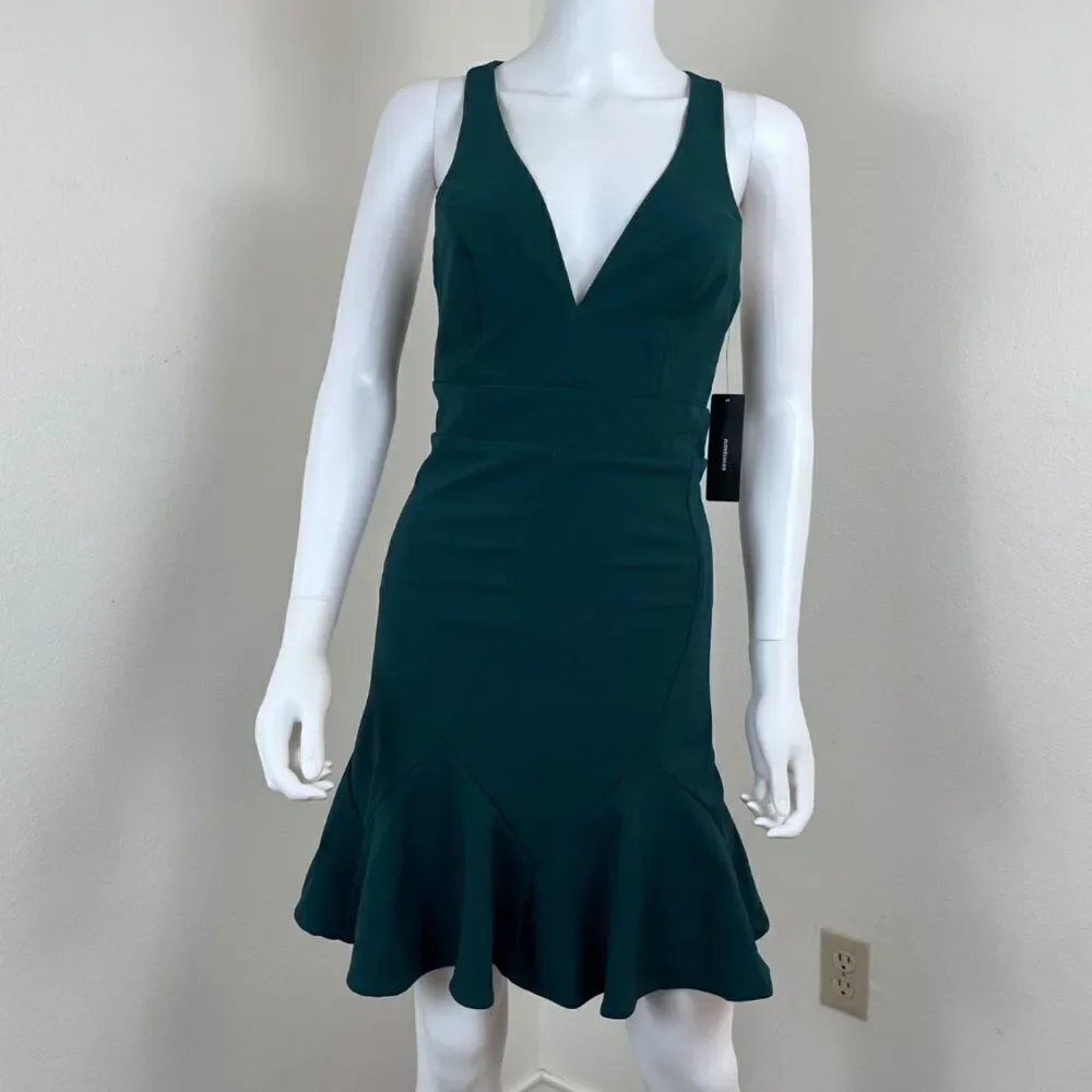Lulus Sweet Expectation Women Size S Green Ruffle Peplum Bodycon Mini NEW Dress - Picture 4 of 17
